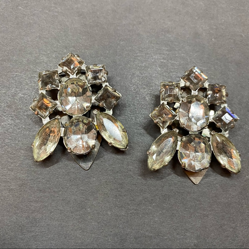 Vintage rhinestone silver dress clips